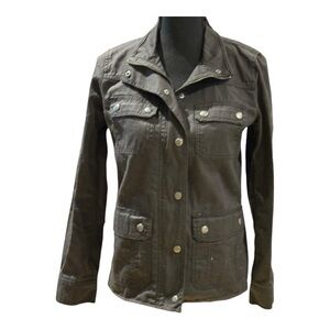 J Crew Downtown Field Jacket Olive Green Waxed Coated Cotton Si…